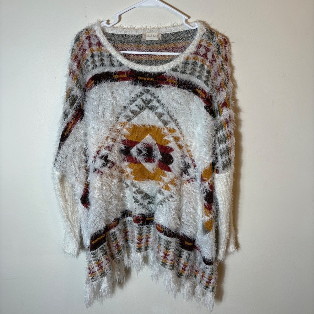 Altar'd State Fuzzy Knit Pullover Tunic Sweater Aztec Bohemian Small/Medium